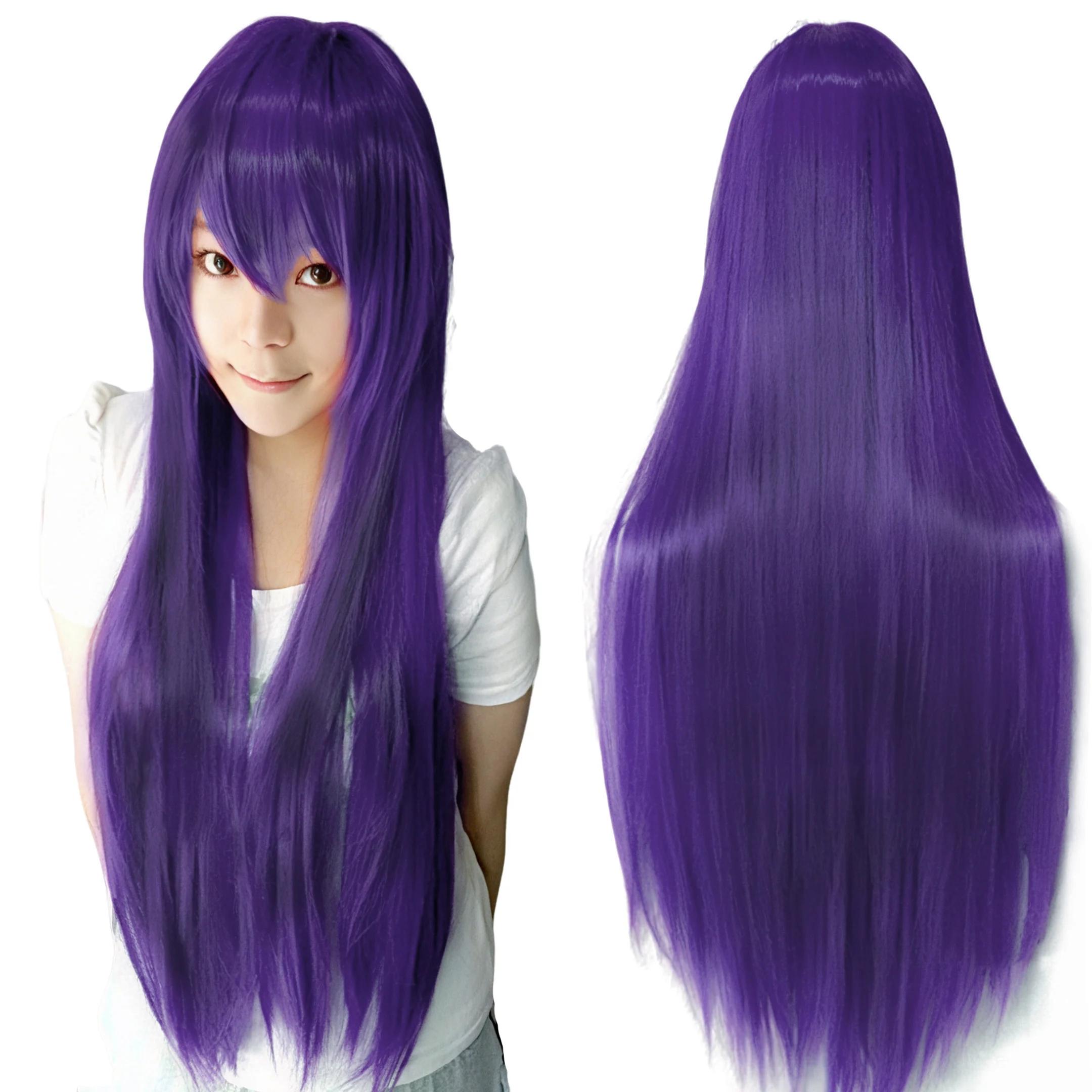 Perruque Synthétique Violette Parr Perruques Perruque Lisse Violette Cheveux Cosplay Hitagi Senjougahara Perruque de Costume Yatogami Tohka 32inches