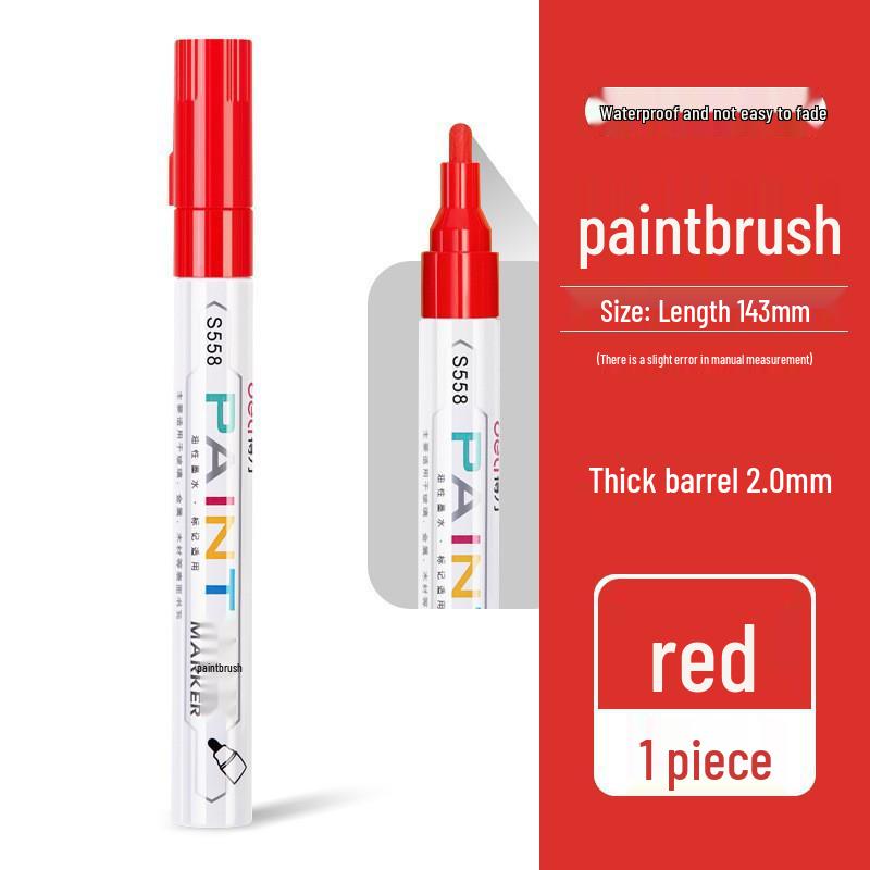 Deli S558 White Paint Pen: Waterproof, Oil-proof, Colorfast Tire and Touch-up Marker for Gold Lettering.
