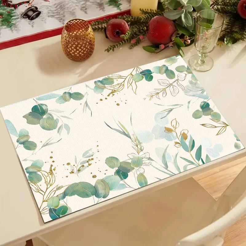 1PC Summer Eucalyptus Placemats for Dining Table Decoration Spring Seasonal Holiday Decoration Vintage Linens Table Mats