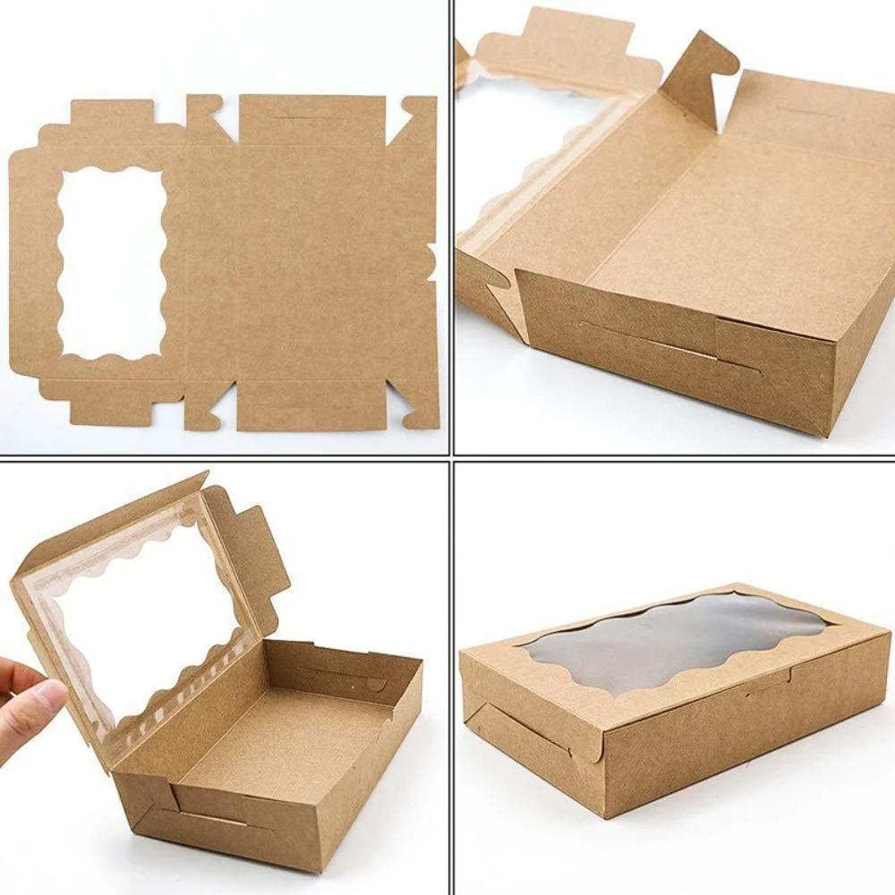 10/20pcs Gift Packaging Kraft Paper Box Transparent Open Window Desserts Box New Pastry Box  Wedding