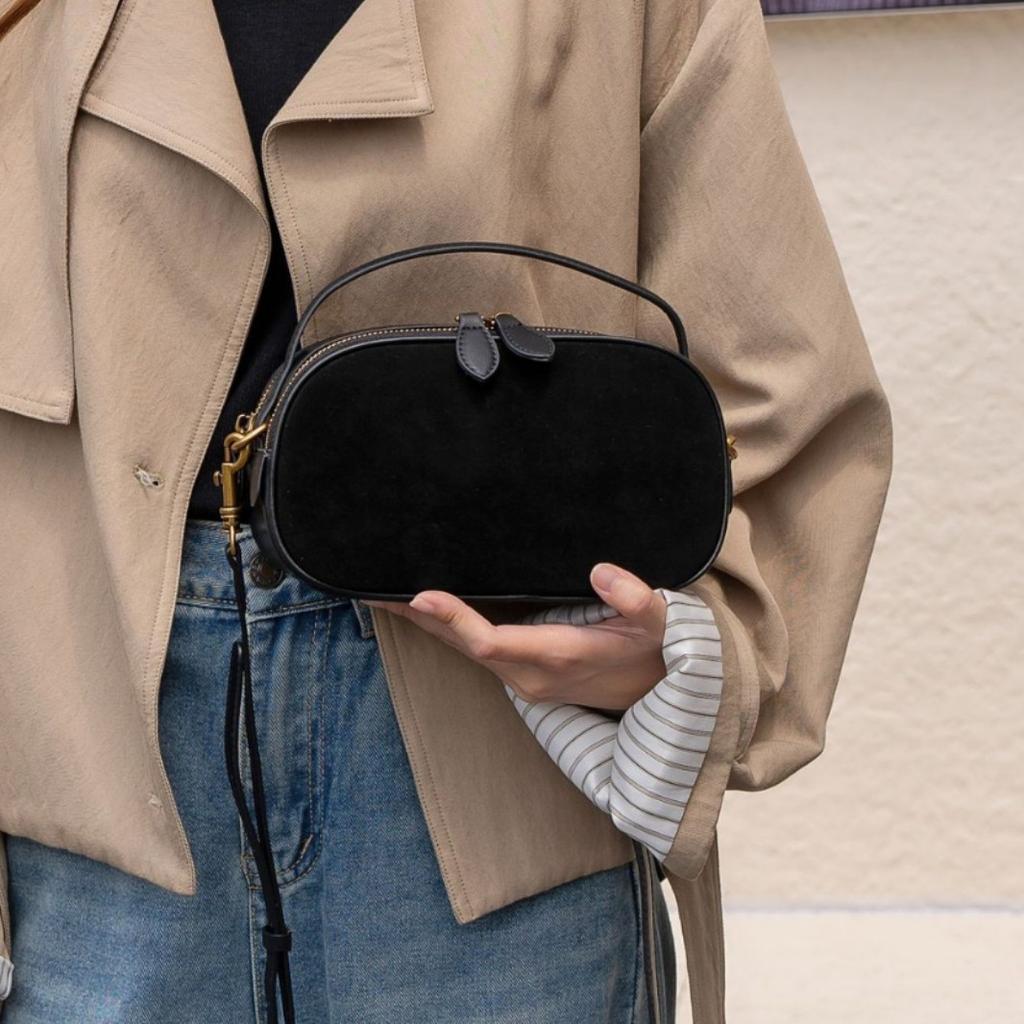 Women's Genuine Suede Cowhide Leather Shoulder Bag Soft Cow Versatile Ladies Crossbody Bag Trendy Luxury Female Designer