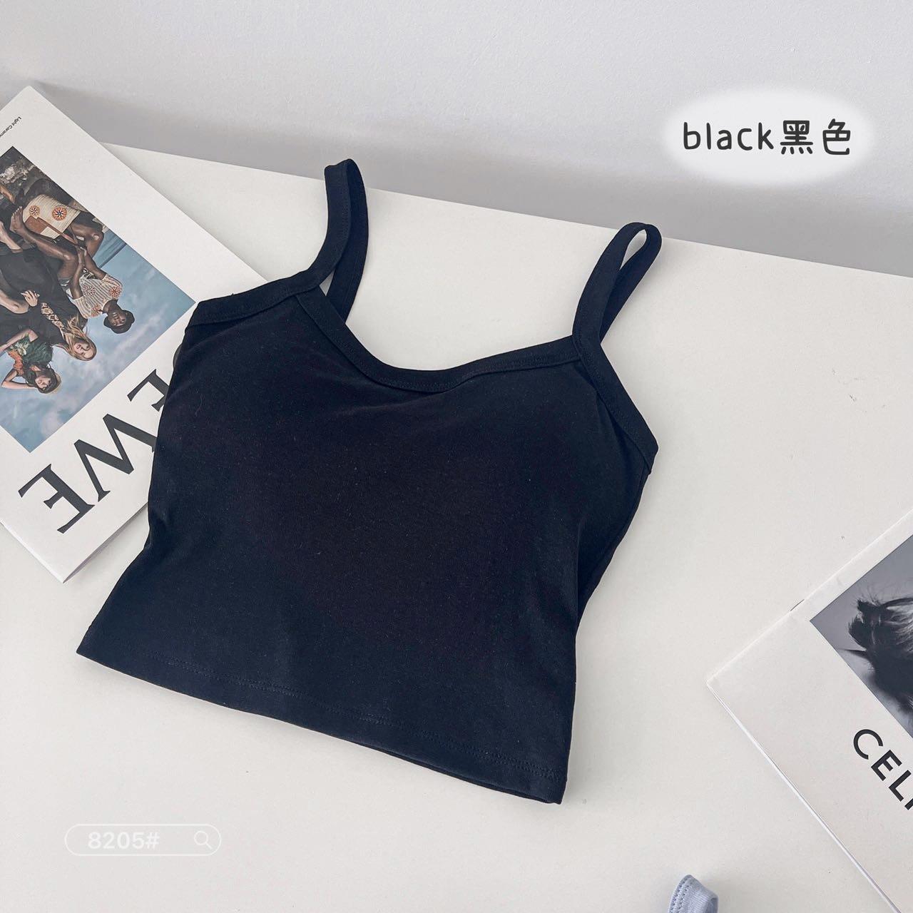 Square Neck Cotton Camisole With Built In Bra OneSize чёрный