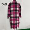 Jesień Zima Płaszcz Damski Typ Koszuli Nadruk w Kratę Jednorzędowy Kołnierz Wykładany z Kieszeniami na Piersi Rozcięcie na Dole Luźny Średniej Długości Do Noszenia na Co Dzień Do Pracy Na Zewnątrz