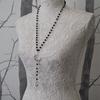Hexagonal Long Strip Pendant Vintage Hollow Moon Necklace Black Rosary Neck Chain Accessories