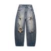 Distressed Gradient Washed Denim Jeans Unisex Wide-Leg Cropped Pants 2026