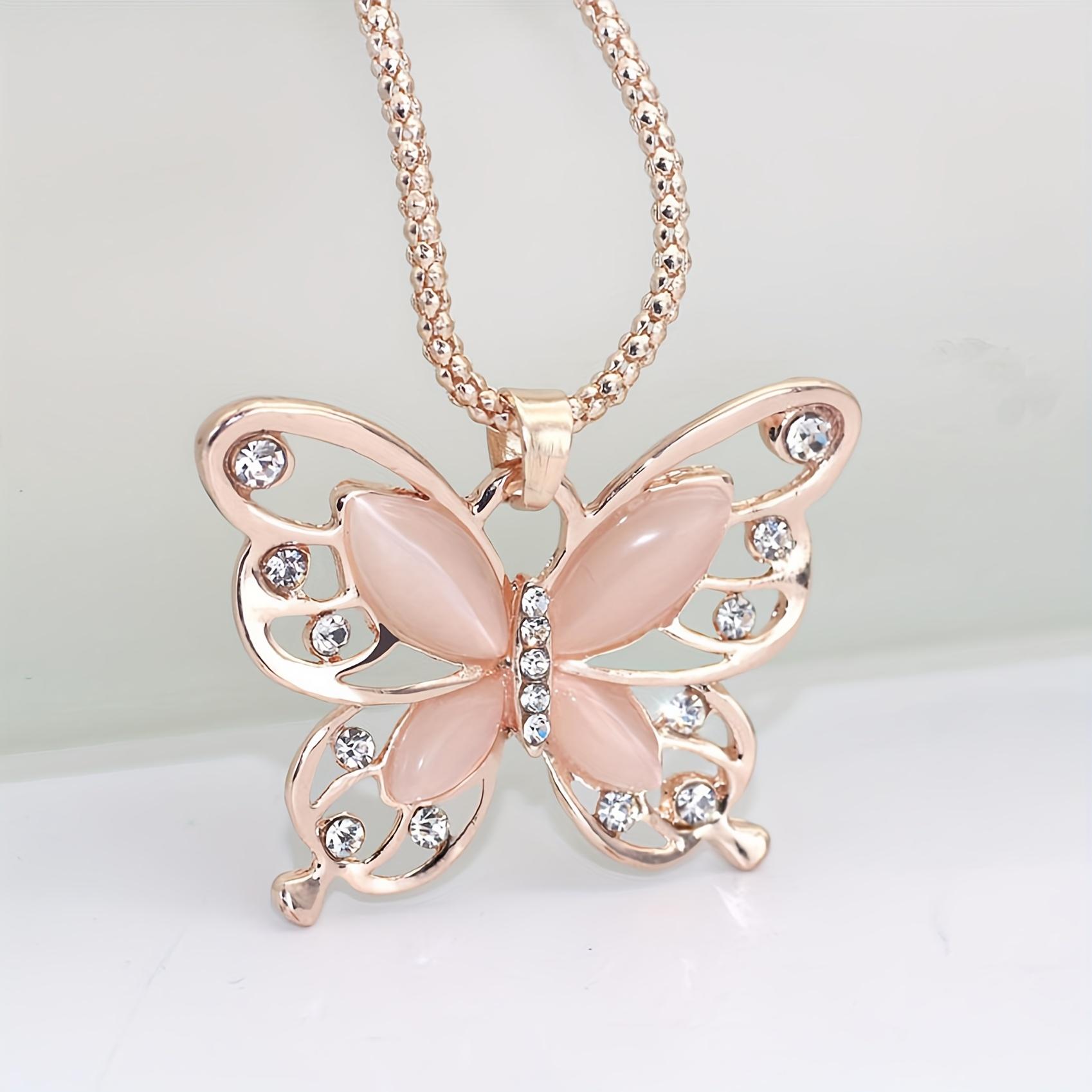 

Elegant Rose Golden Butterfly Pendant Necklace - Chic Long Chain Jewelry for Women, Perfect Gift