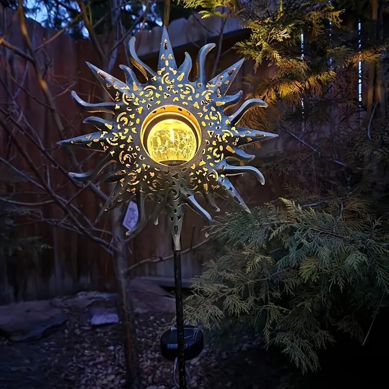 Solar-powered Ironwork Glass Crack Sun Projection Bell Hollow Projection Lamp Waterproof Outdoor Light for Lawn Door Garden Home