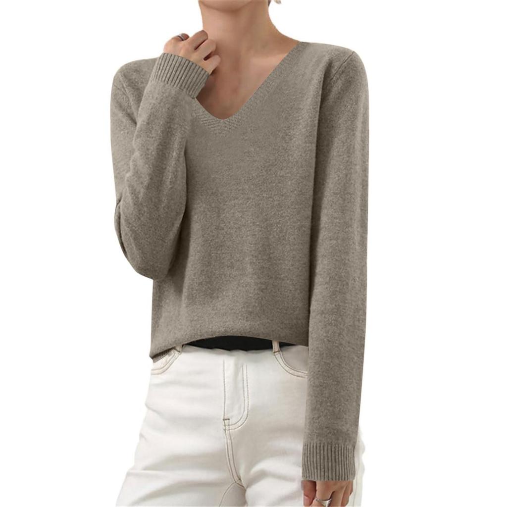 Women's Autumn And Winter Fashion Long-sleeved Basic V-neck Loose Pullover Sweater Top