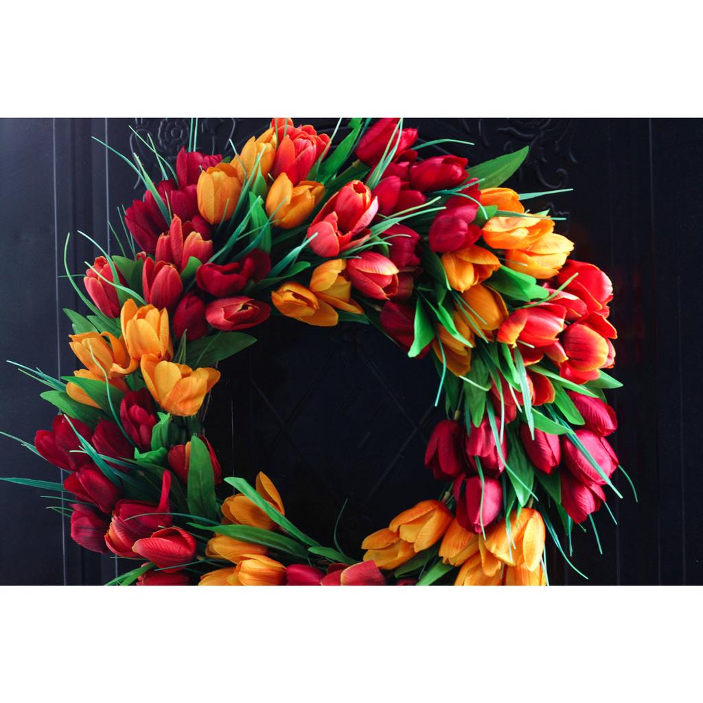 Artificial Flower Wreath 19.7 Inch Spring Summer Wreath with Green Leaves for Front Door Home Holiday Decor