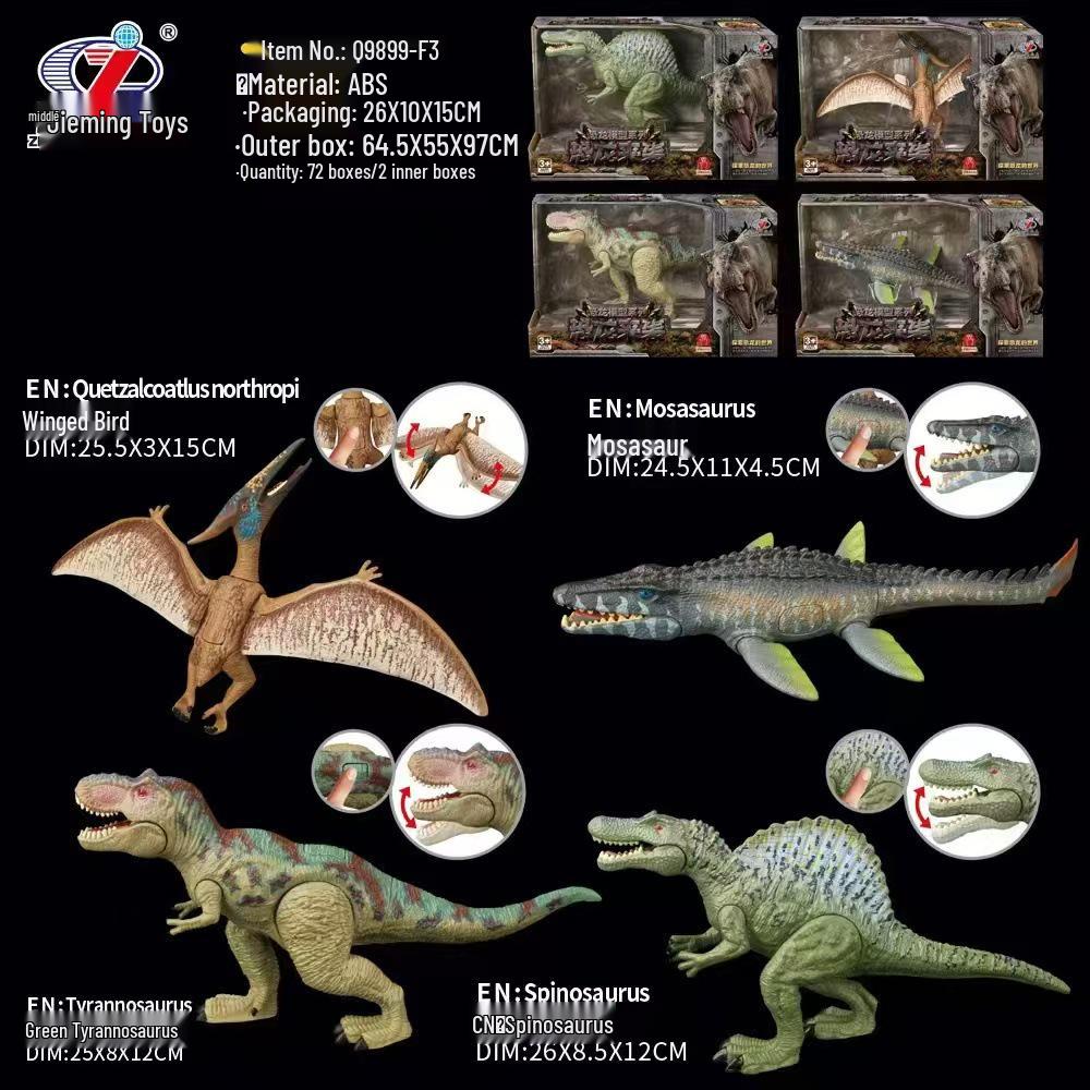Movable Dinosaur Toy: Pterodactyl, Triceratops, & Tyrannosaurus Models with Open Mouth