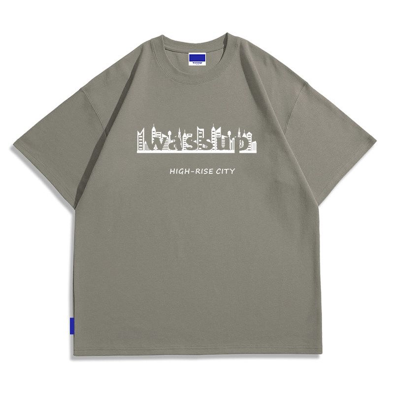 Wassup Heods Summer National Trend Brand Letter Print Street Style Loose Round Neck Heavyweight Couple Short-Sleeve T-Shirt for Men