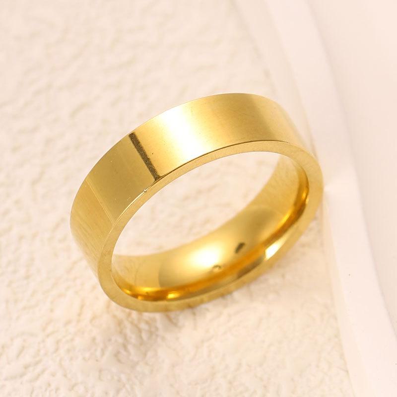 

Кольцо из титановой стали Heritage Gold: Модный унисекс-образ для указательного пальца, вдохновленный знаменитостями, универсальный и простой стиль 6mm flat edge ring, No. 9 золотой