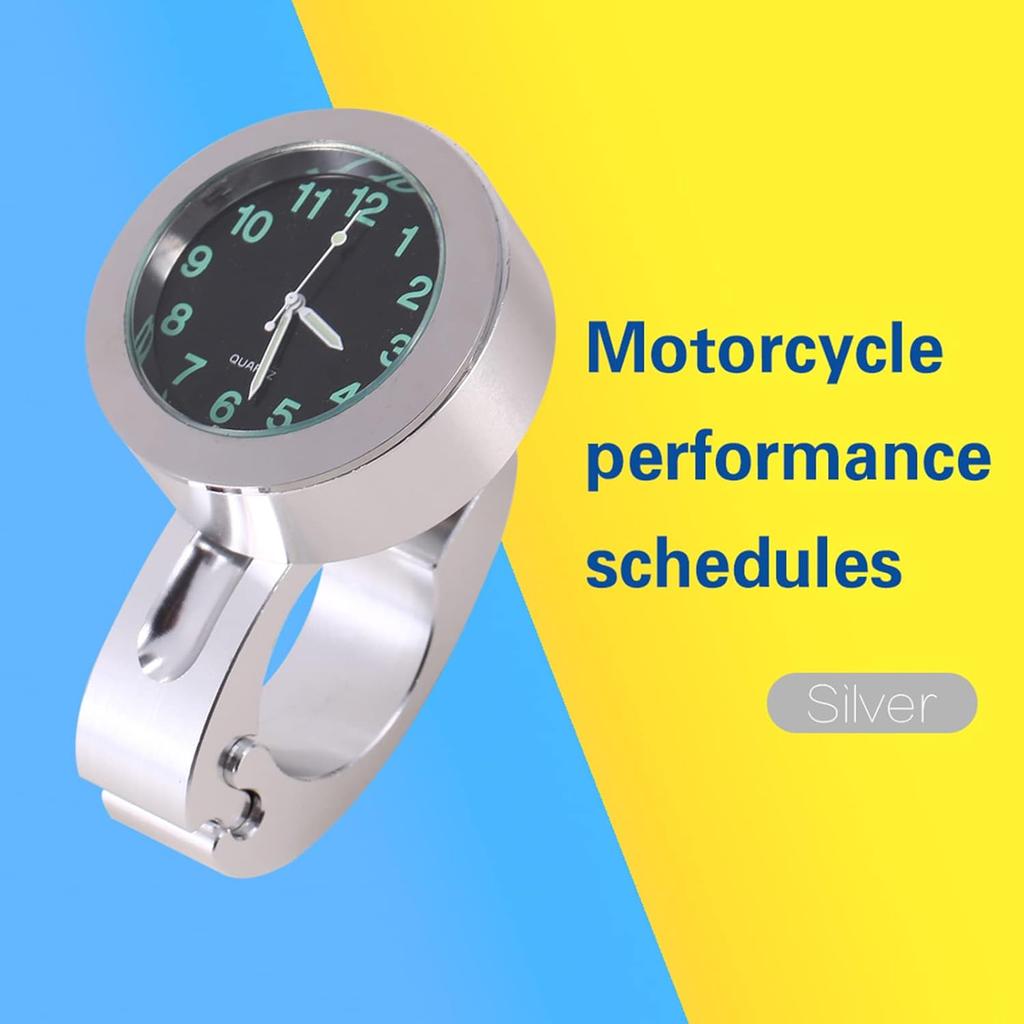 7/8 to 1 Motorcycle Handlebar Clock, Silver Waterproof Handlebar Glow Mount Clock Watch for Motorcycle, Cruiser, Chopper, Custom Bikes