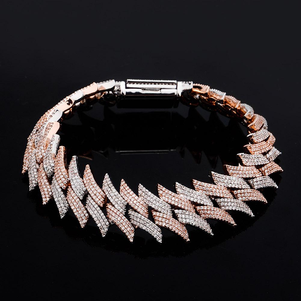 20mm Thorn Box Buckle Cuban Chain Zircon Hip Hop Men's Trendy Bracelet, Real Gold Plated