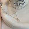 Fashion Heart Pendant Necklace Silver Color Bead Layered Necklace Temperament Clavicle Chain Necklace Choker Jewelry