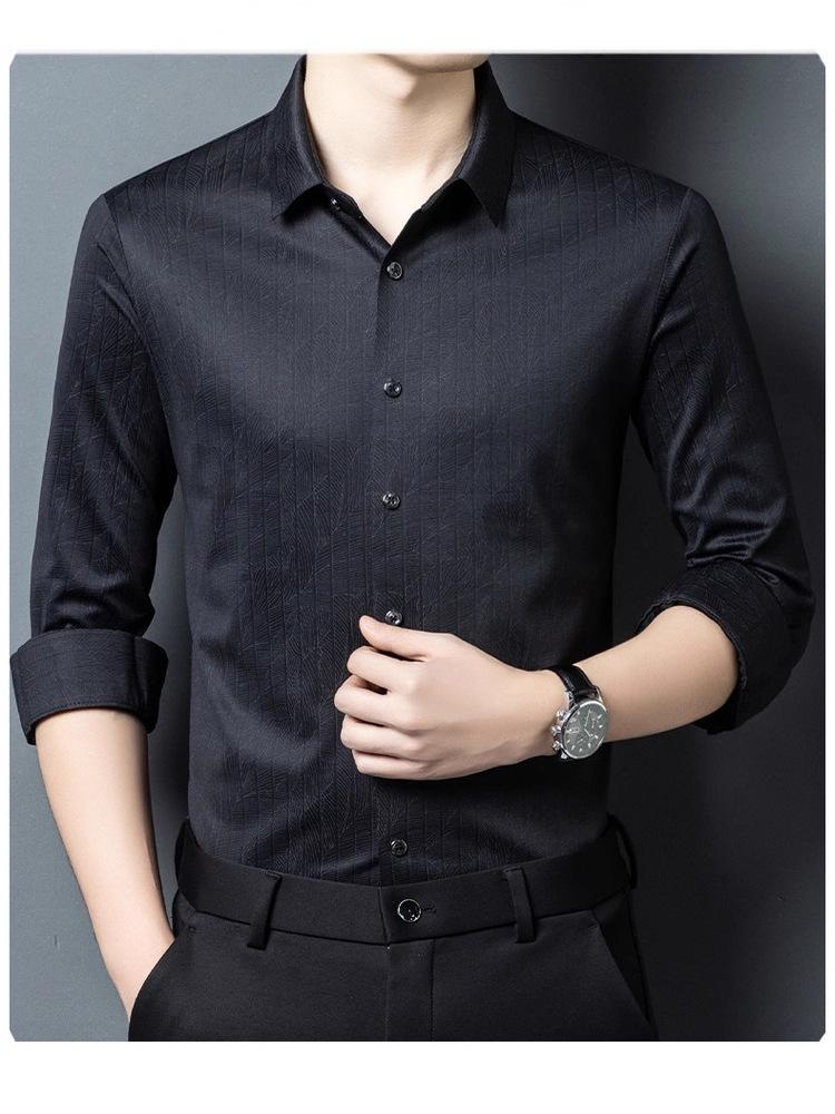 Autumn Seamless High-Elastic Men's Non-Iron Wrinkle-Resistant Long Sleeve Business Shirt