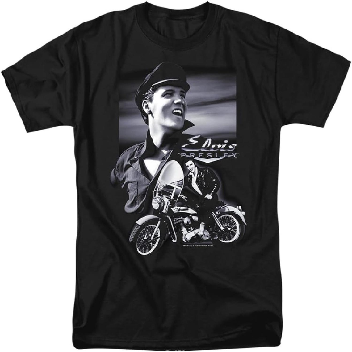 Popfunk Футболка унисекс для взрослых с изображением Элвиса Пресли на мотоцикле S