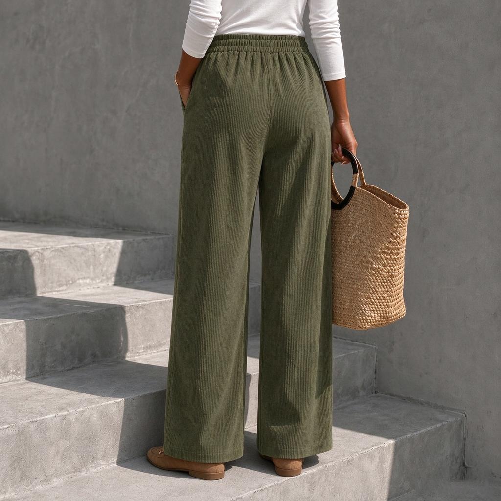 Women's Casual Color Wide Leg Pants Loose Fit Trousers for Everyday Wear