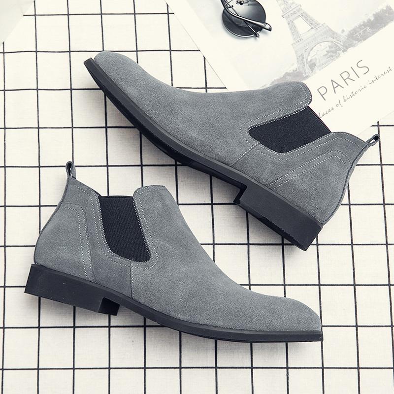 Fashion Suede Leather Men High Top Shoes Italian Formal Chelsea Boots British Style Dress Business Boots for Men Elegantes Slip On Botas