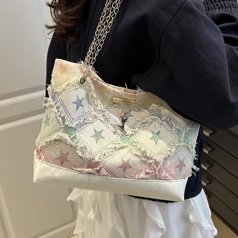 Denim bag women's new 2025 fashion niche design shoulder underarm bag versatile chain crossbody bucket bag