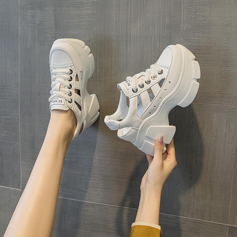 Thick-soled 2025 new summer outer wear hollow dad shoes inner height increase casual small leather shoes breathable women's sandals