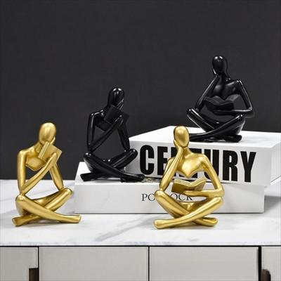 White Modern The Thinker Statue Nordic Style Abstract Reading Sculpture Art Deco Bookshelf Resin Figurine Ornaments Home Decor