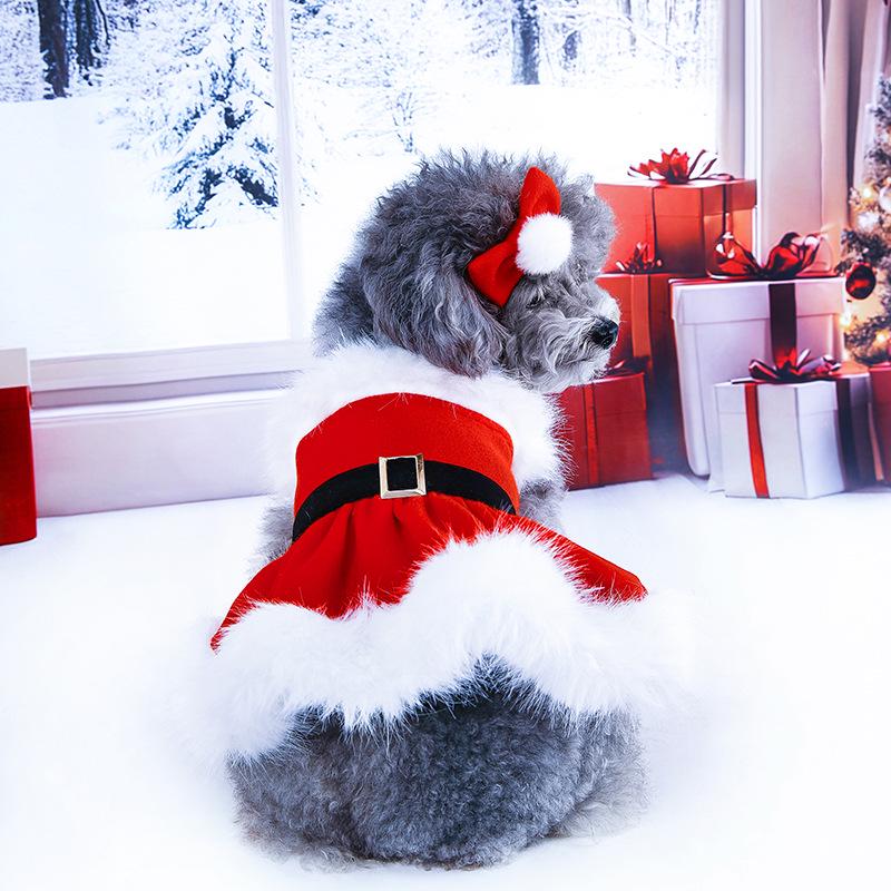 New Year Cross-border Christmas Pet Clothes - Classic Winter Old Man Style Dog Outfit with Dress & Headwear