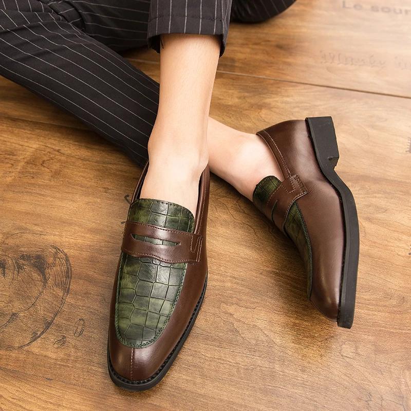 Fashion New Luxurious Classic Crocodile Pattern Business Shoes Men Designer Formal Dress Leather Shoes Men's Loafers Wedding Party Shoes