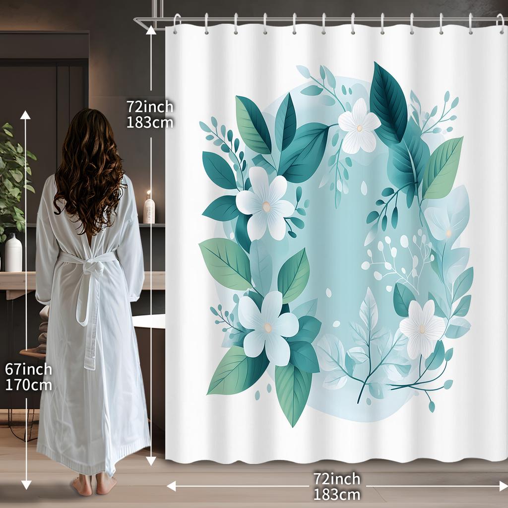 1pc Modern Floral Shower Curtain - Water-Resistant Polyester, 12 Hooks, Machine Washable, Artistic Grommet Top