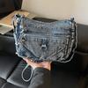 Vintage Denim Crossbody Bag Women's Multi-Pocket Single Shoulder Small Square Bag