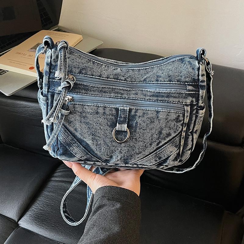 Vintage Denim Crossbody Bag Women's Multi-Pocket Single Shoulder Small Square Bag
