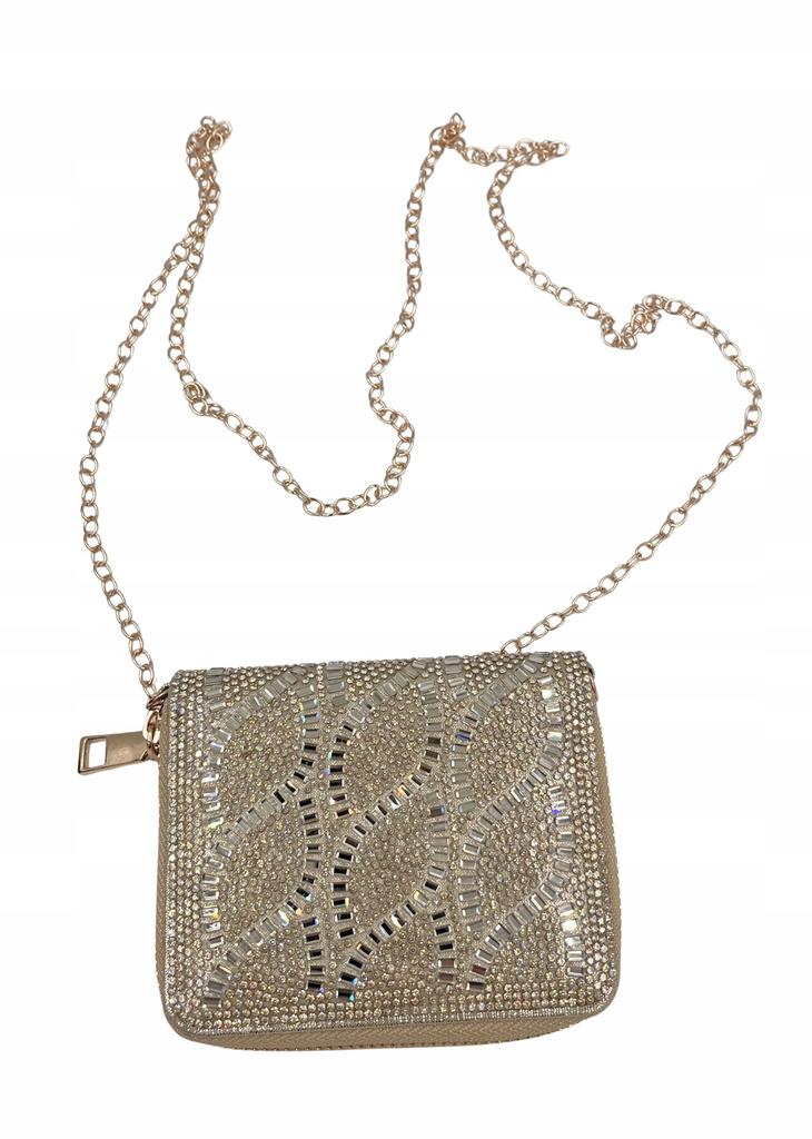 Wallet on a chain, mini bag, Crystal, Greek pattern, gold