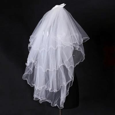 1 pieza Tul de matrimonio Dos capas Mujeres Gasa para la cabeza de la novia Moda de boda Lazo con peine para el cabello Velos cortos nupciales