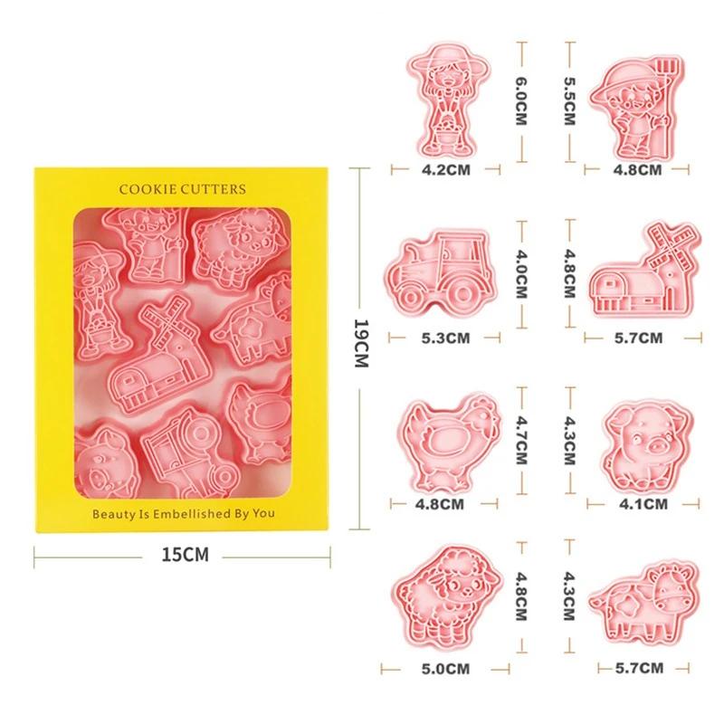 

8Pcs Farm Animal Cookie Cutters Mold Set Cartoon Chicken Pig Sheep Cow Cookie Mold Press Baking Kitchen Pastry Bakeware Tools