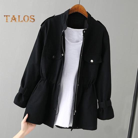 Kurtka damska jesień/zima Kołnierz stójka Kieszenie na piersi Zapięcie na zamek błyskawiczny Wąska talia Jednolity kolor Średniej długości Kurtka podróżna na zewnątrz Zakupy dojazdy do pracy