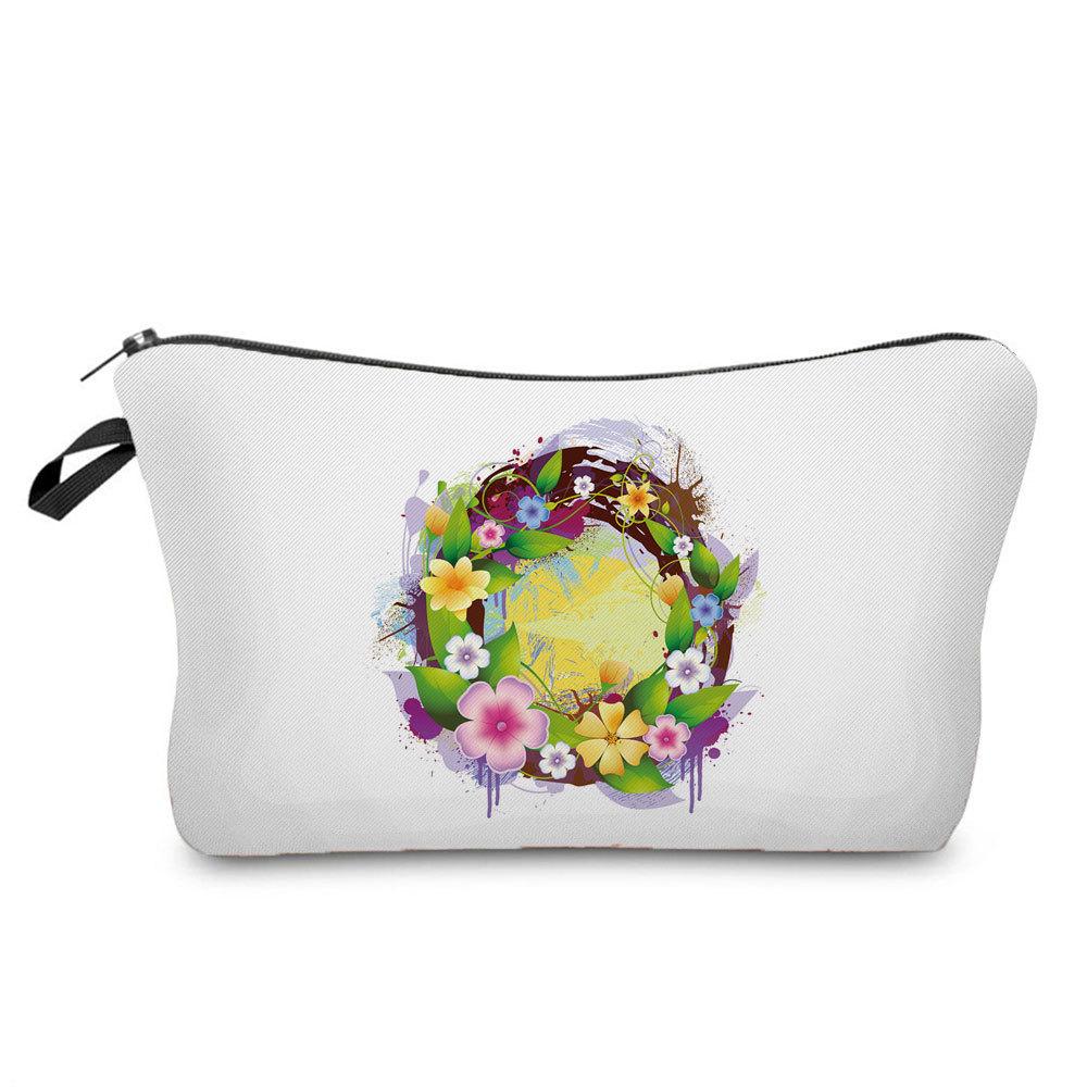 Women Flower Group Letters Print Cosmetic Bag Toiletries Organize Travel Storage Case 6787