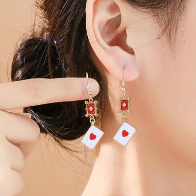High-End Alloy Playing Card Pendant Earrings - Women's Heart & Spade Design