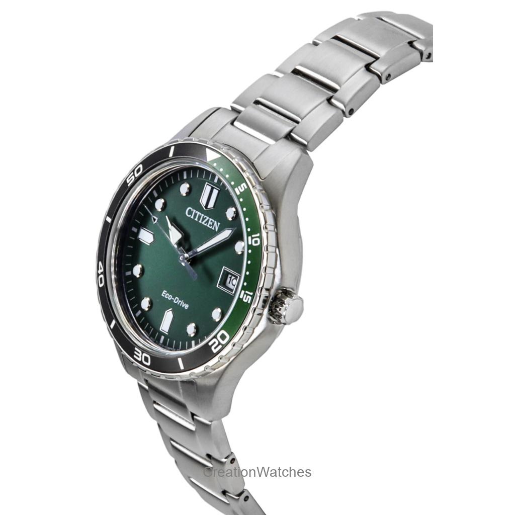 Citizen Eco-Drive Stainless Steel Green Dial AW1828-80X 100M Unisex Watch