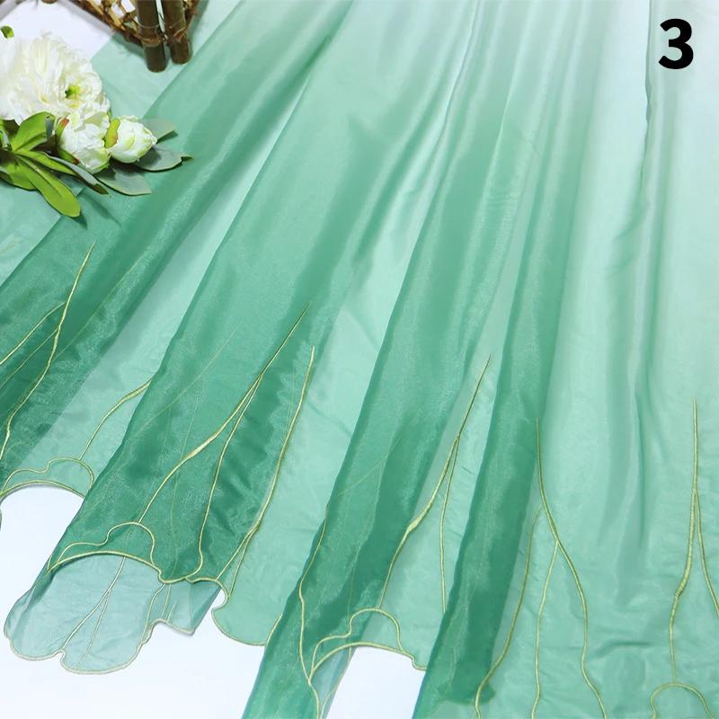 Chinese Classical Style Printed Green Leaf Chiffon Embroidery Fabric Diy Hanfu Shirts Doll Cloth Gradient Lotus Leaf Sew Fabric