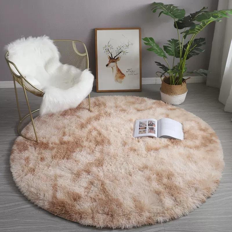 Rainbow Fluffy Round Rug Carpets Living Room Cute Decor Kids Room Plush Rugs for Bedroom Nursery Soft Children Room Hairy Mats