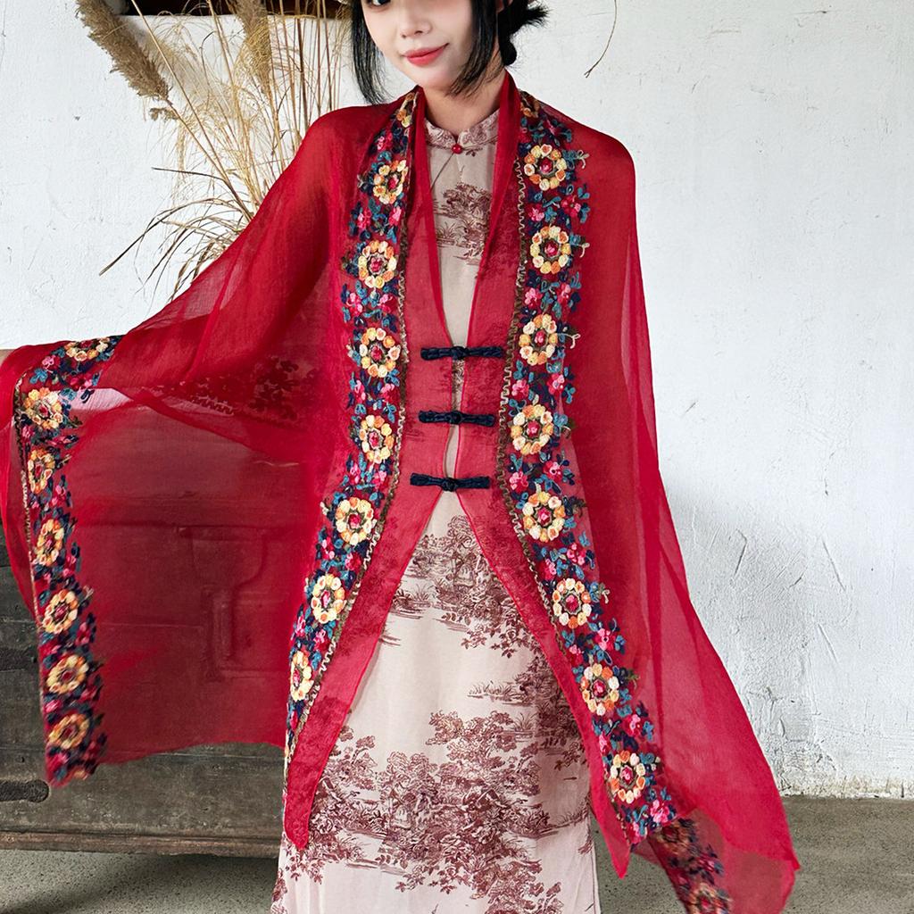 Retro Sonnenschutz Schnalle Schal Strandtuch Neuer Chinesischer Stil Dünner Ethnischer Schal Temperament Baumwolle Leinen Schal Kopftuch