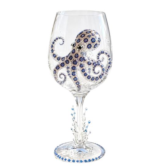 Decorative Octopus Cup Sea Life Wine Glass, 3D Ocean Themed Borosilicate Glass Cup, Unique Goblet for Cocktails And Coastal Home Decor Fancy