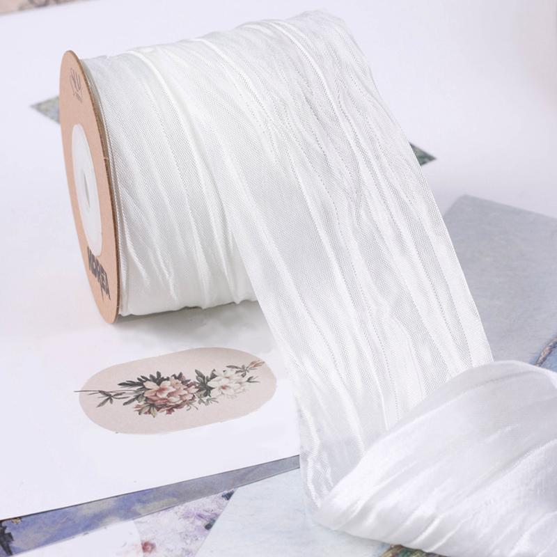 

1 рулон Украшение для волос Аксессуары DIY Украсить Перламутровый Подарочная коробка Шелковая лента Свадебная лента Мятая Шитье Бабочка 5CM*10 белый