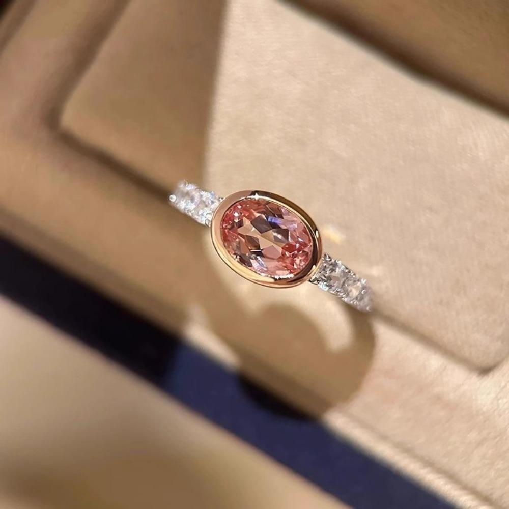French Vintage Padparadscha Rings for Women Elegant Minimalist Chic Gemstone Jewelry adjustable