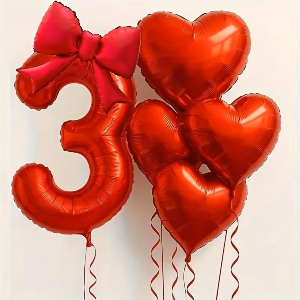 6pcs with Bowknot Number Foil Balloon Romantic Birthday Party Balloons  For Engagements Wedding