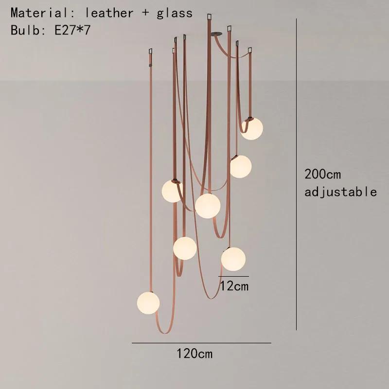 Modern Minimalist Duplex Floor Chandelier E27 Light Bulb Art Glass Brown Black Artificial Leather Dining Room Kitchen Lighting