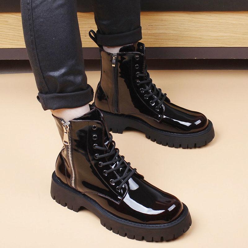 Męska moda w stylu koreańskim punkowe ubrania klubowe kowbojskie buty na platformie lakierowane buty jesienno-zimowe botki na kostkę botas hombre