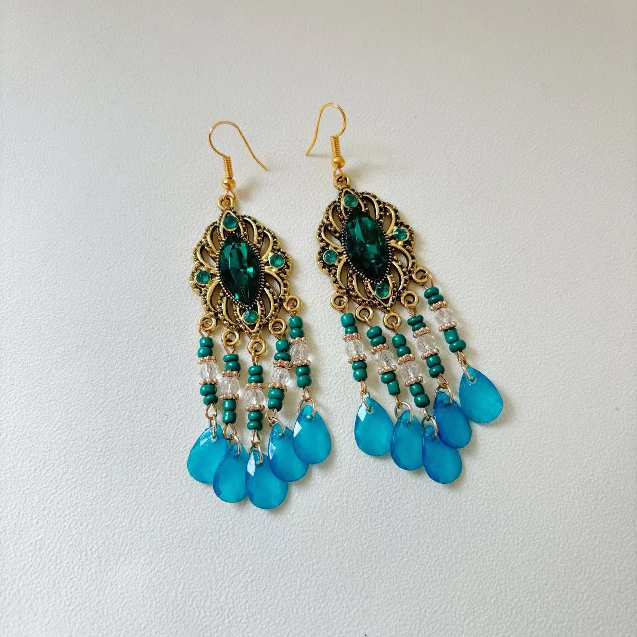 

Богемные этнические серьги-кисточки с каплями воды для женщин, длинные полые антикварные висячие серьги