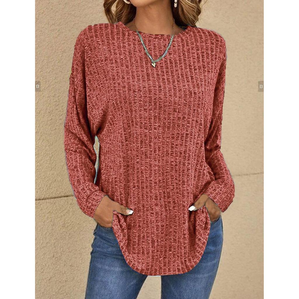 Women's Autumn Round Neck Solid Color Long Sleeve Top