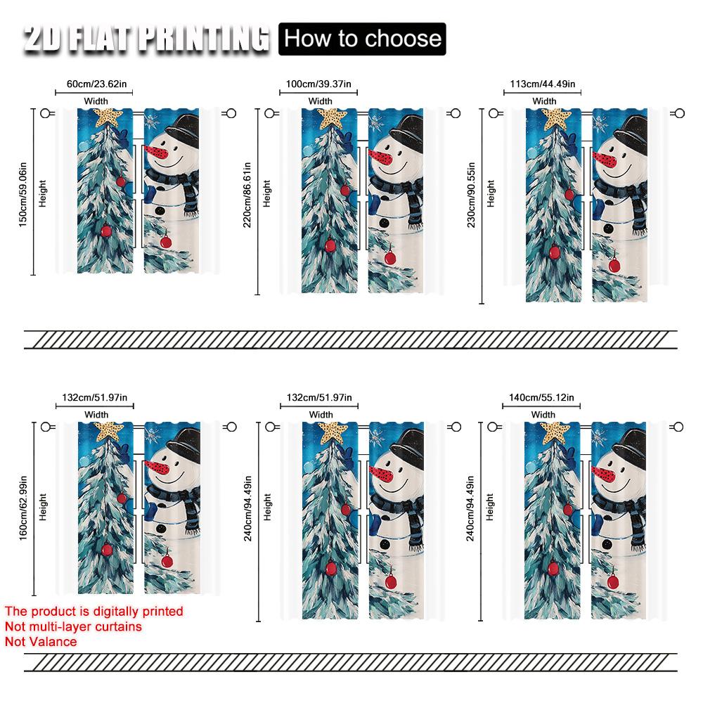 2pcs,2D plane printing Popular Curtain Panels Merry Christmas Christmas Tree Snowflake Versatile Durable Polyester (without rod)